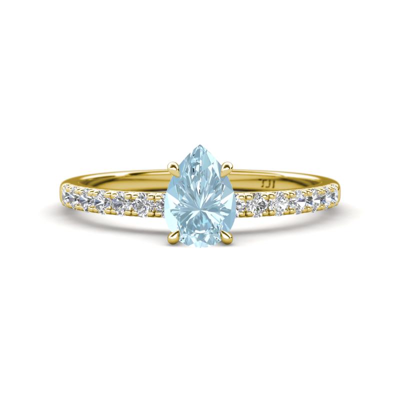 Aurin 7x5 mm Pear Aquamarine and Round Diamond Engagement Ring 