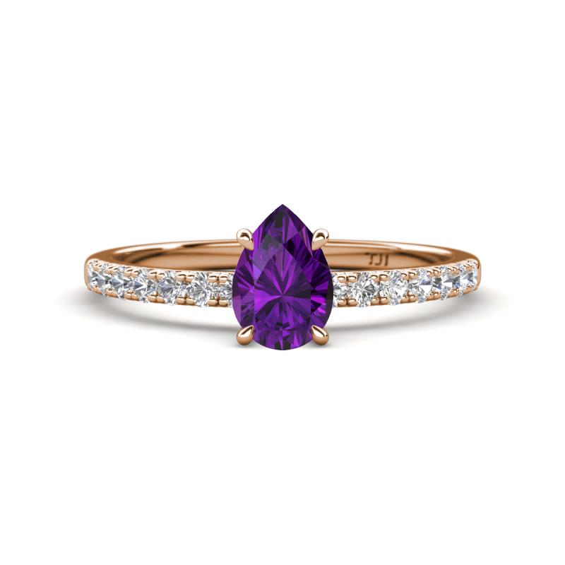 Aurin 7x5 mm Pear Amethyst and Round Diamond Engagement Ring 