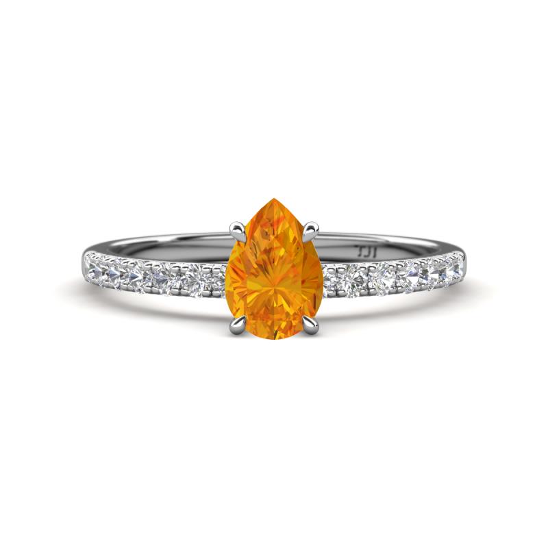 Aurin 7x5 mm Pear Citrine and Round Diamond Engagement Ring 