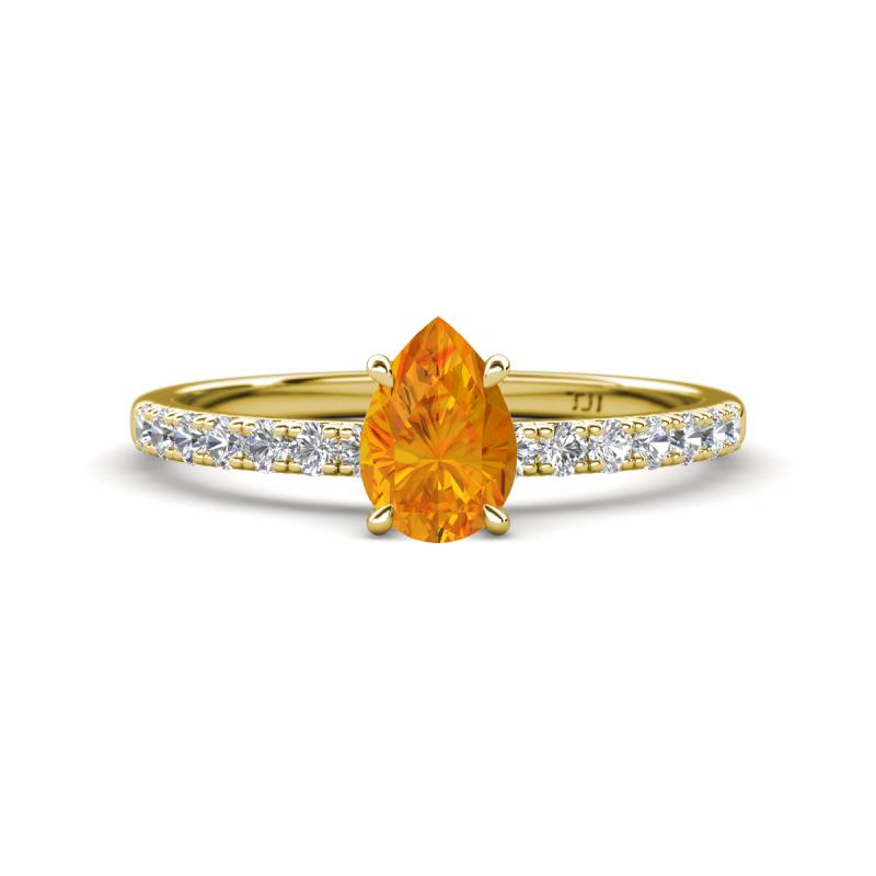 Aurin 7x5 mm Pear Citrine and Round Diamond Engagement Ring 