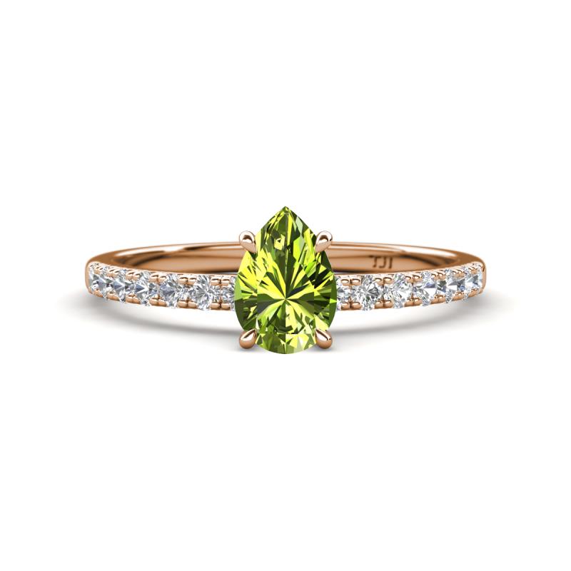 Aurin 7x5 mm Pear Peridot and Round Diamond Engagement Ring 