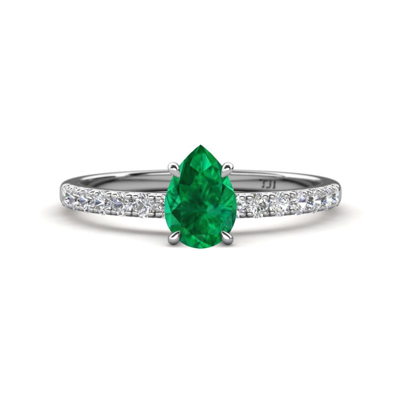 Aurin 7x5 mm Pear Emerald and Round Diamond Engagement Ring 