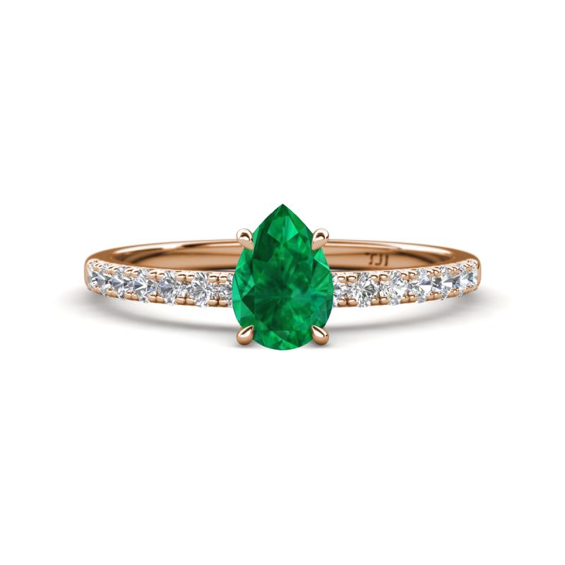 Aurin 7x5 mm Pear Emerald and Round Diamond Engagement Ring 