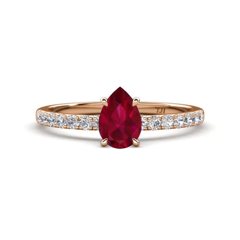 Aurin 7x5 mm Pear Ruby and Round Diamond Engagement Ring 