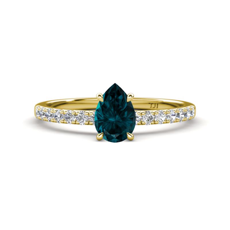 Aurin 7x5 mm Pear London Blue Topaz and Round Diamond Engagement Ring 