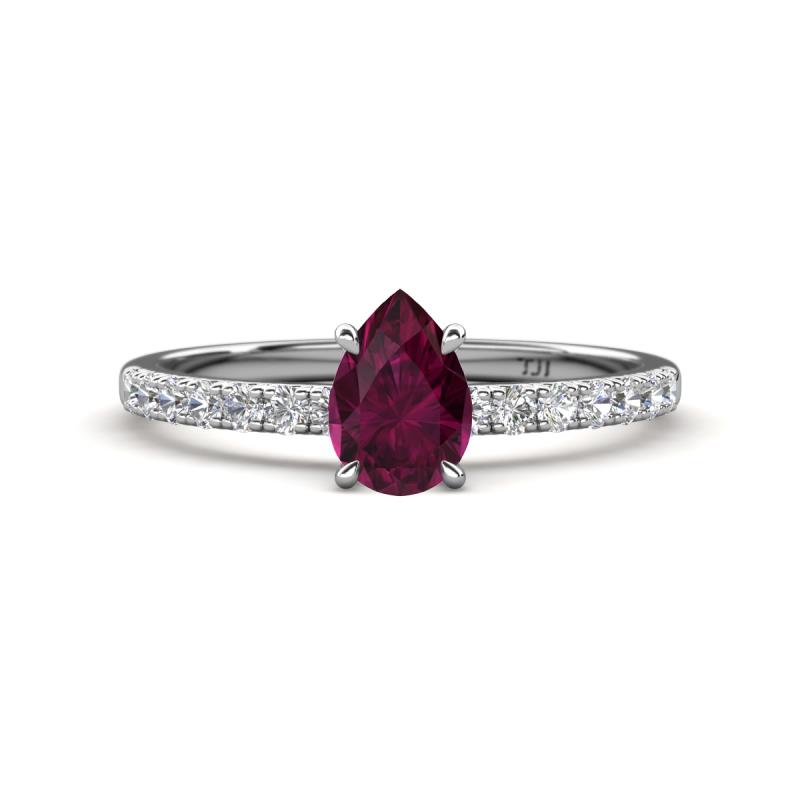 Aurin 7x5 mm Pear Rhodolite Garnet and Round Diamond Engagement Ring 