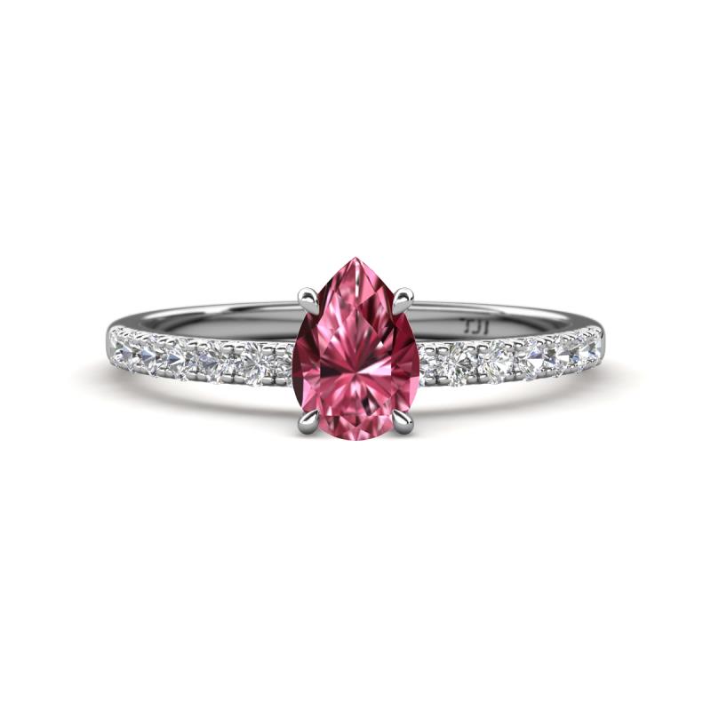 Aurin 7x5 mm Pear Pink Tourmaline and Round Diamond Engagement Ring 