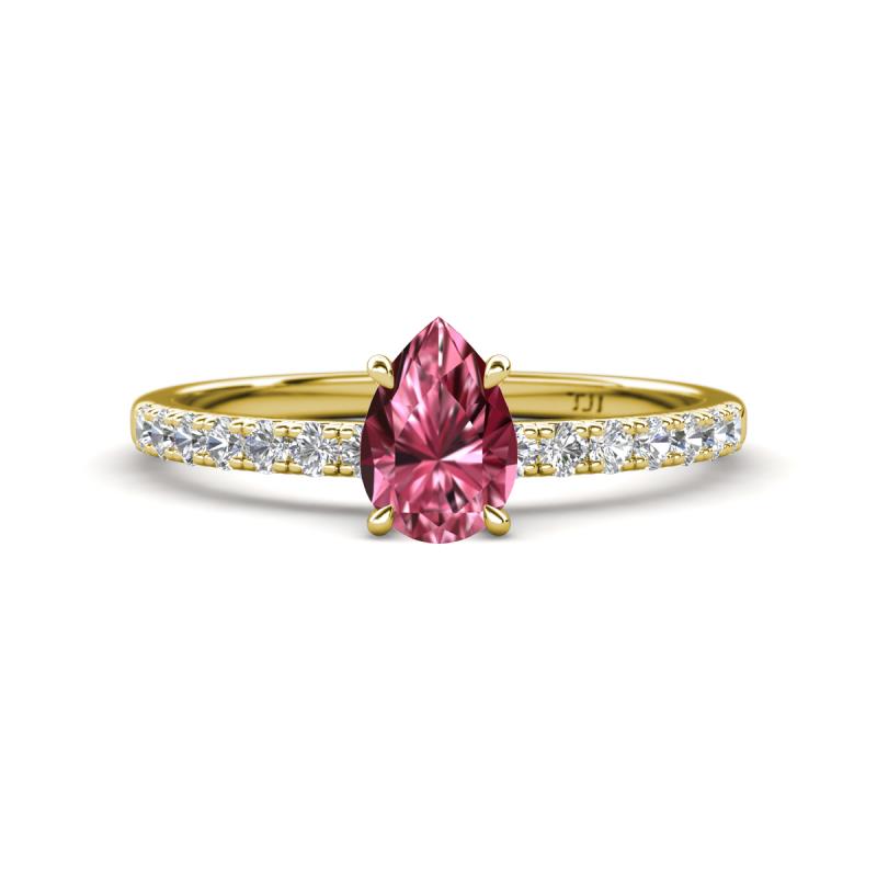Aurin 7x5 mm Pear Pink Tourmaline and Round Diamond Engagement Ring 