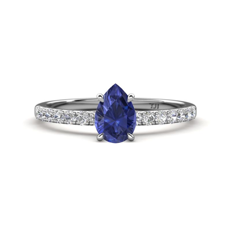Aurin 7x5 mm Pear Iolite and Round Diamond Engagement Ring 