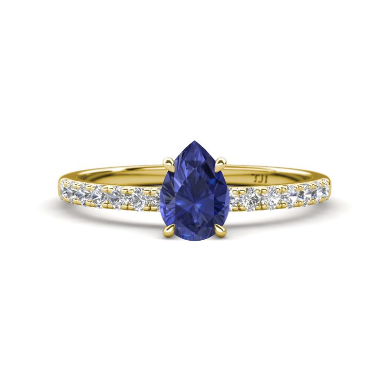 Aurin 7x5 mm Pear Iolite and Round Diamond Engagement Ring 
