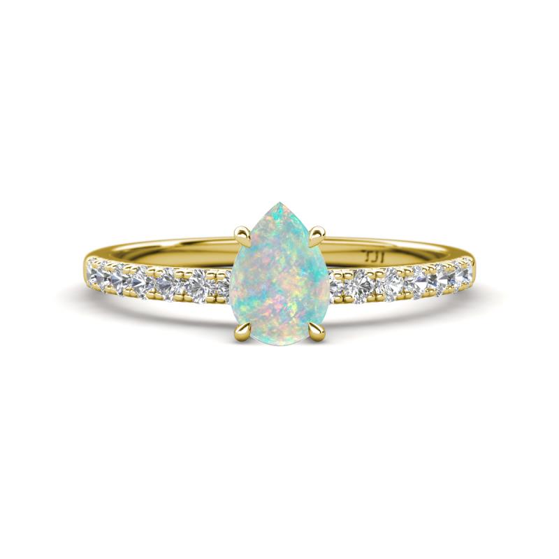 Aurin 7x5 mm Pear Opal and Round Diamond Engagement Ring 