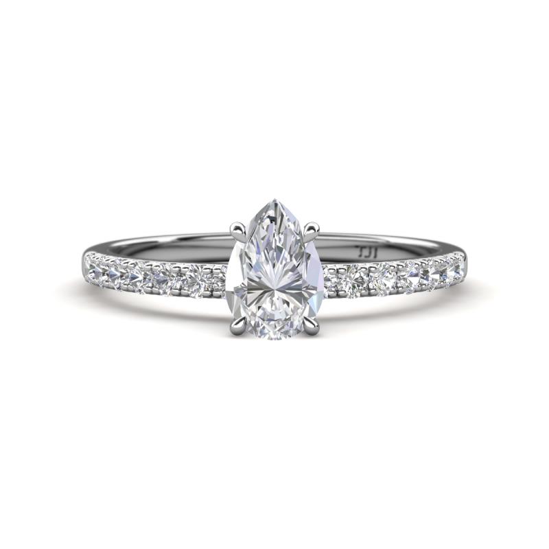 Aurin 7x5 mm Pear White Sapphire and Round Diamond Engagement Ring 