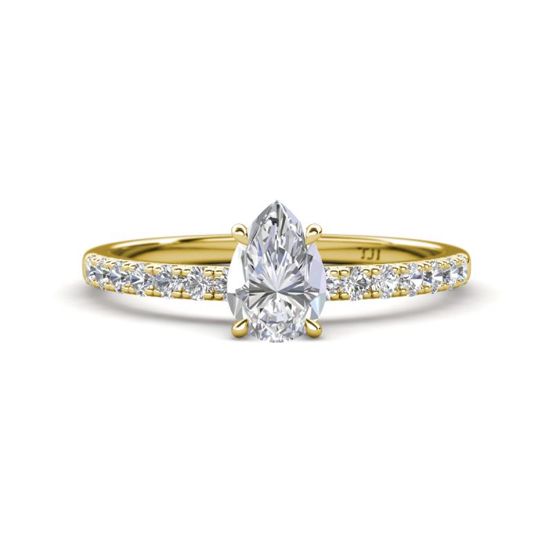 Aurin 7x5 mm Pear White Sapphire and Round Diamond Engagement Ring 