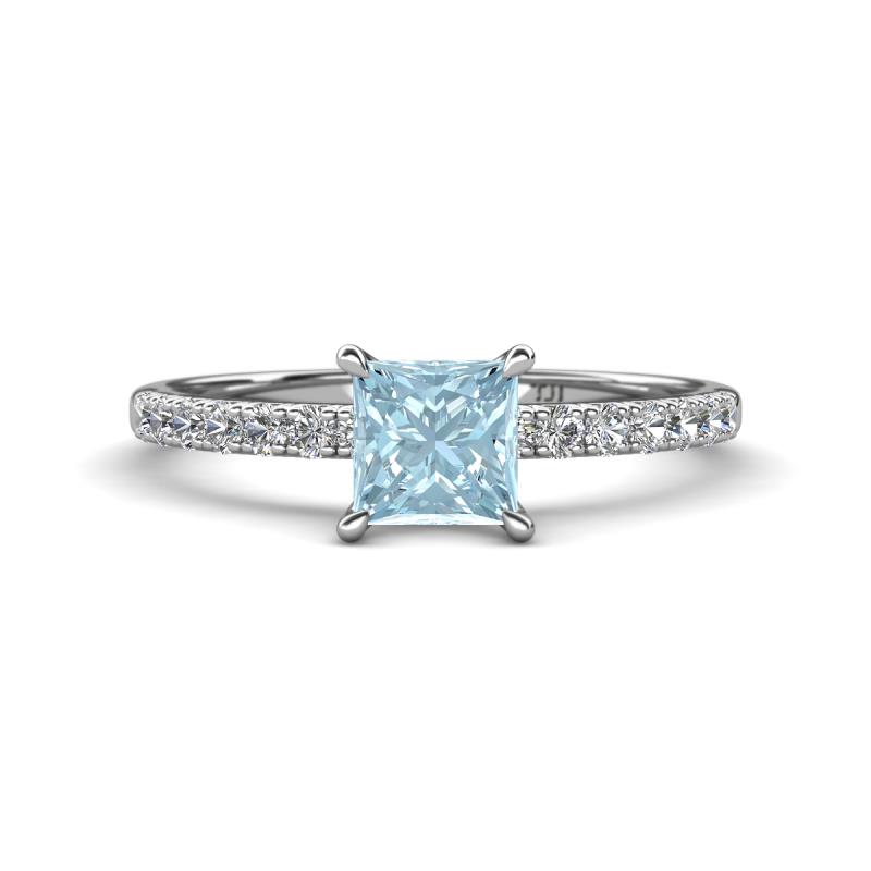 Aurin 6.00 mm Princess Aquamarine and Diamond Engagement Ring 