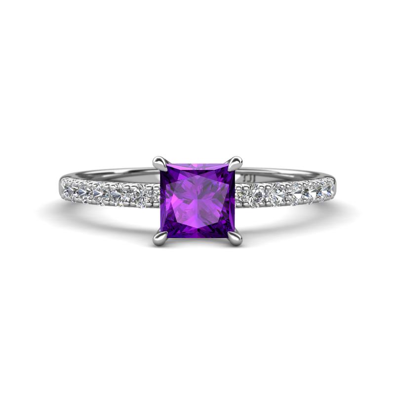 Aurin 6.00 mm Princess Amethyst and Diamond Engagement Ring 