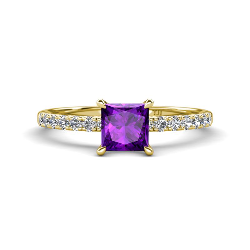 Aurin 6.00 mm Princess Amethyst and Diamond Engagement Ring 