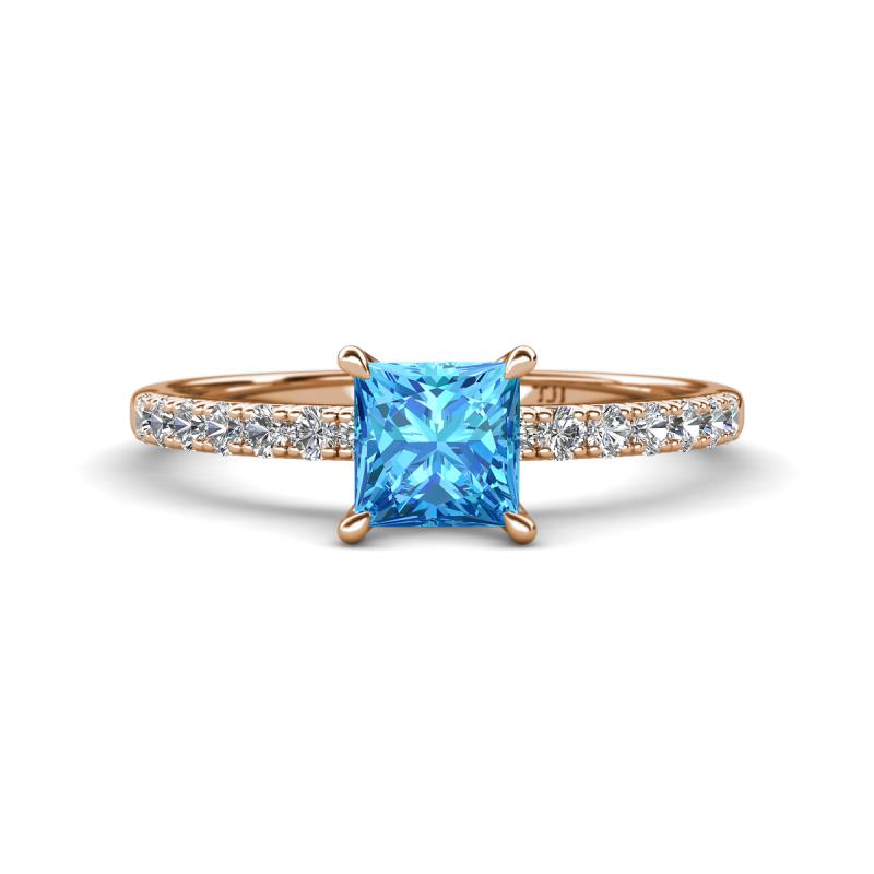 Aurin 6.00 mm Princess Blue Topaz and Diamond Engagement Ring 