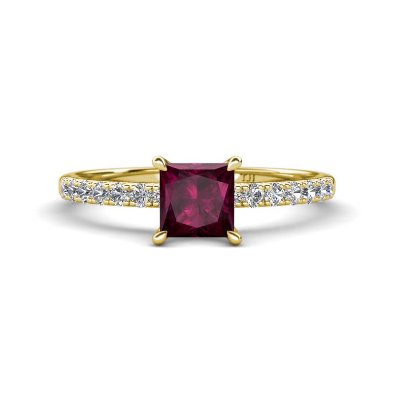 Aurin 6.00 mm Princess Rhodolite Garnet and Diamond Engagement Ring 