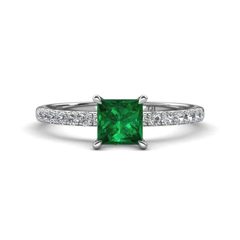 Aurin 6.00 mm Princess Lab Created Emerald and Diamond Engagement Ring 
