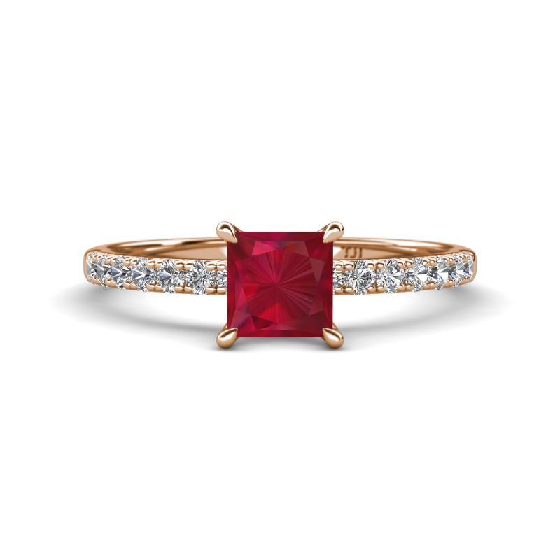 Aurin 6.00 mm Princess Lab Created Ruby and Diamond Engagement Ring 