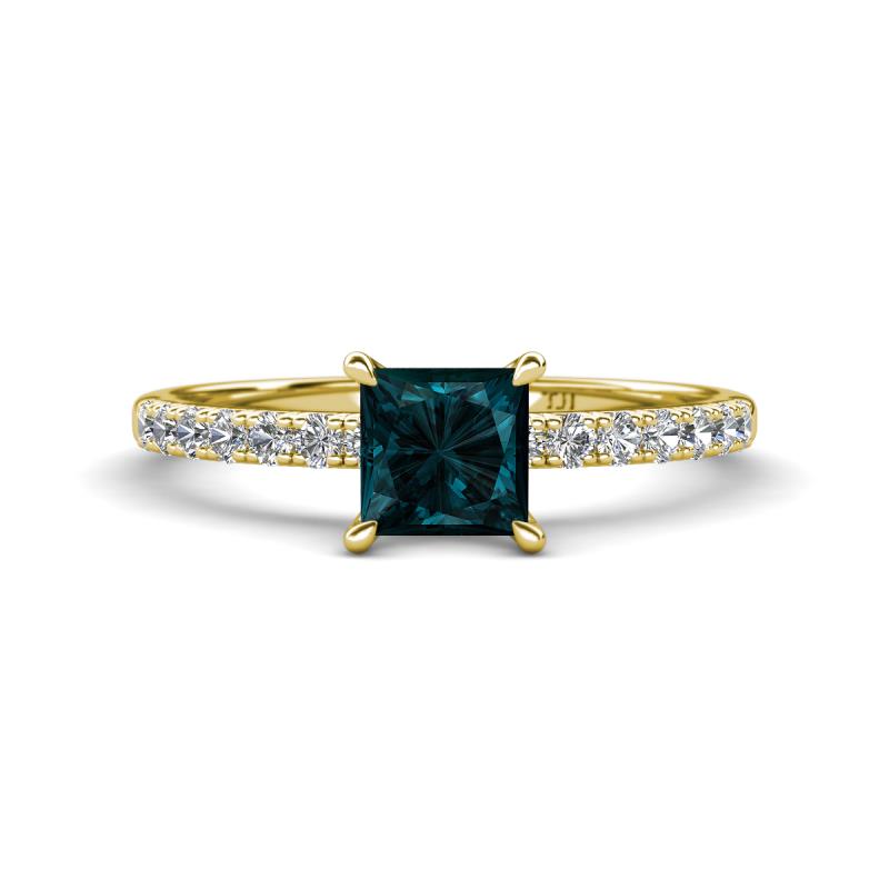 Aurin 6.00 mm Princess London Blue Topaz and Diamond Engagement Ring 