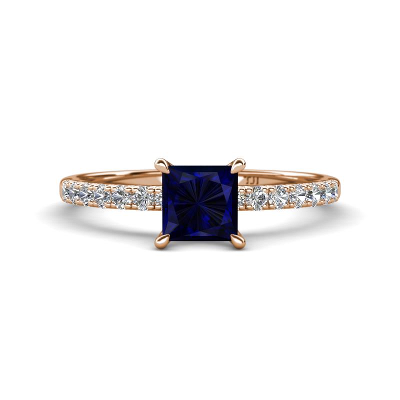 Aurin 6.00 mm Princess Lab Created Blue Sapphire and Diamond Engagement Ring 