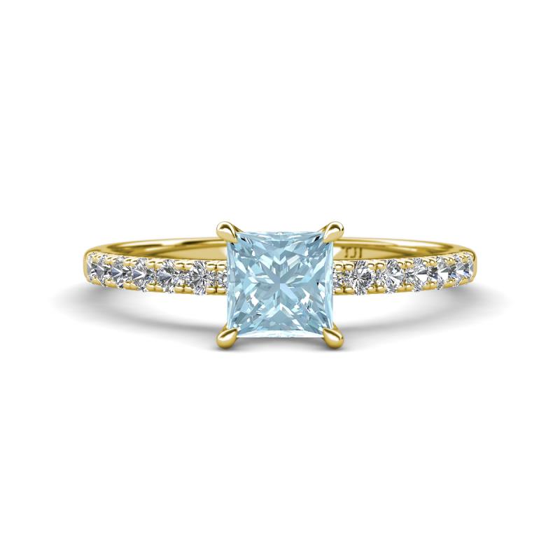 Aurin 6.00 mm Princess Aquamarine and Diamond Engagement Ring 