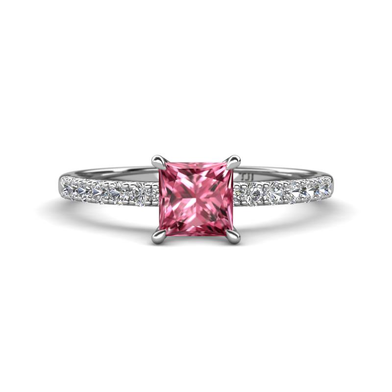 Aurin 6.00 mm Princess Pink Tourmaline and Diamond Engagement Ring 