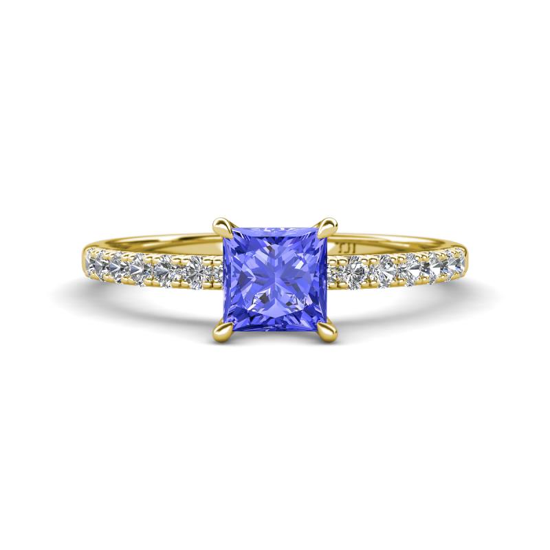 Aurin 6.00 mm Princess Tanzanite and Diamond Engagement Ring 