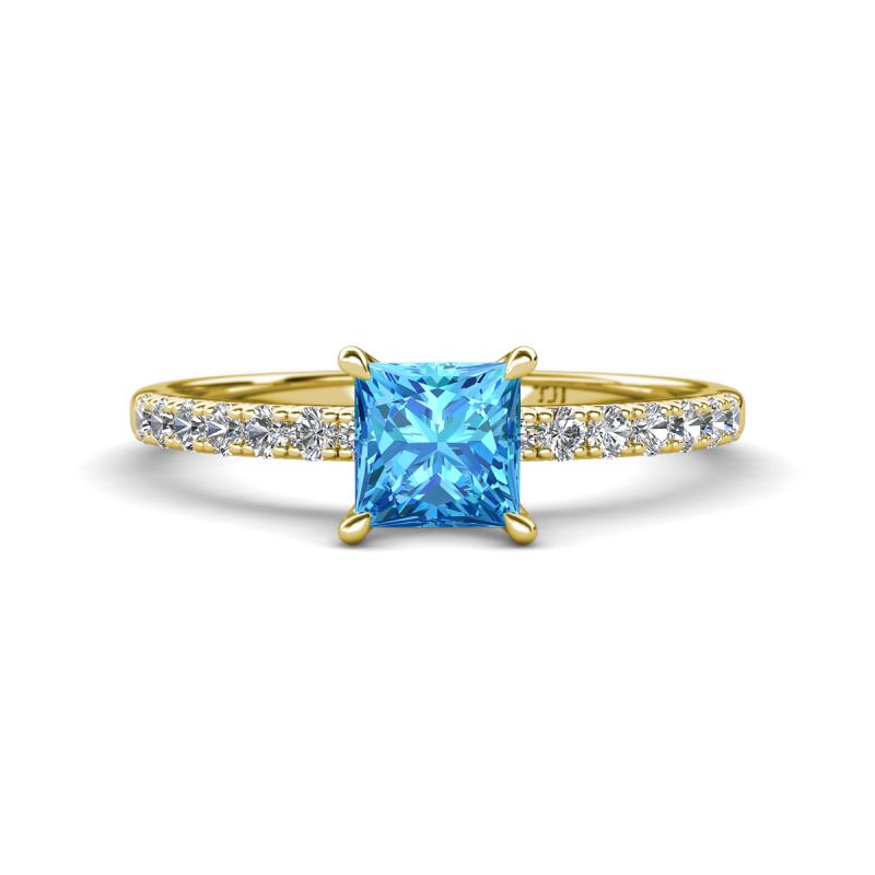 Aurin 6.00 mm Princess Blue Topaz and Diamond Engagement Ring 