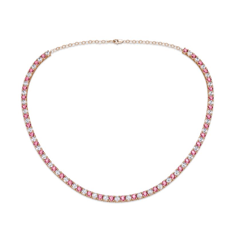 Gracelyn 2.70 mm Round Lab Grown Diamond and Pink Tourmaline Adjustable Tennis Necklace 