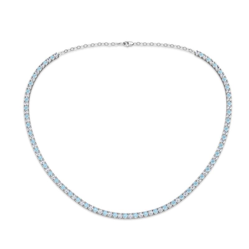 Gracelyn 2.20 mm Round Diamond and Aquamarine Adjustable Tennis Necklace 