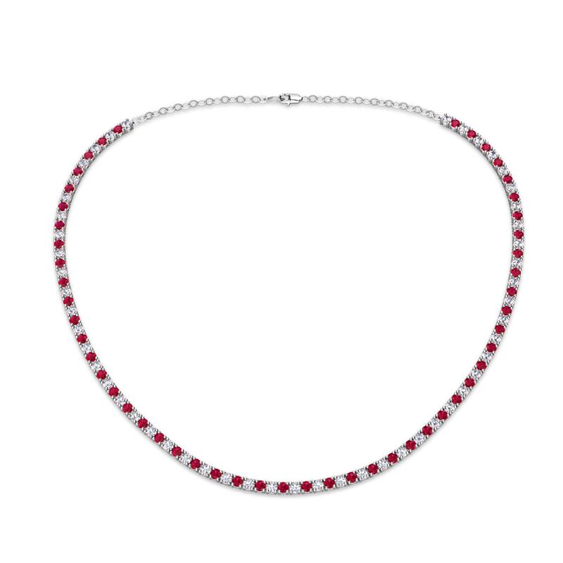 Gracelyn 2.20 mm Round Diamond and Ruby Adjustable Tennis Necklace 