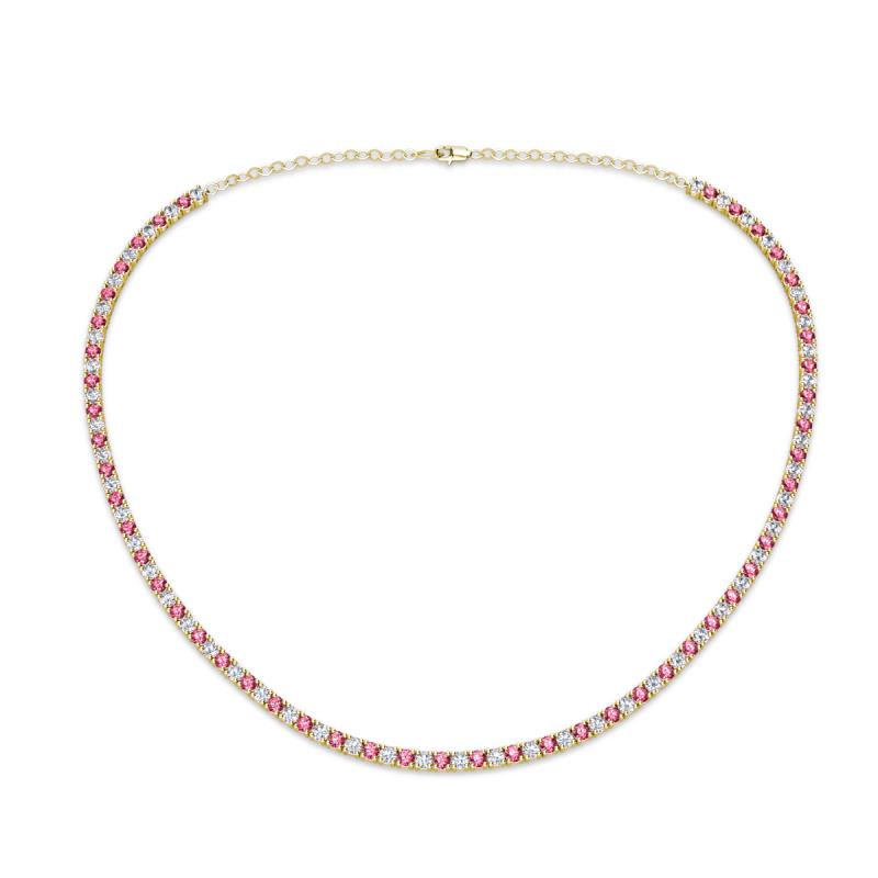 Gracelyn 2.20 mm Round Lab Grown Diamond and Pink Tourmaline Adjustable Tennis Necklace 