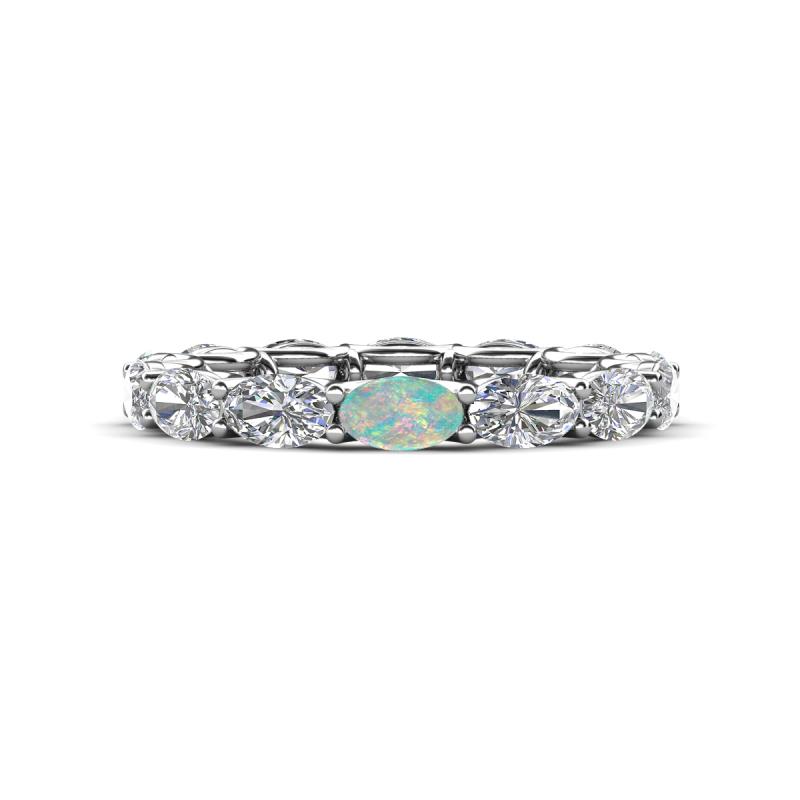 Madison 5x3 mm Oval Lab Grown Diamond and Opal Eternity Band 