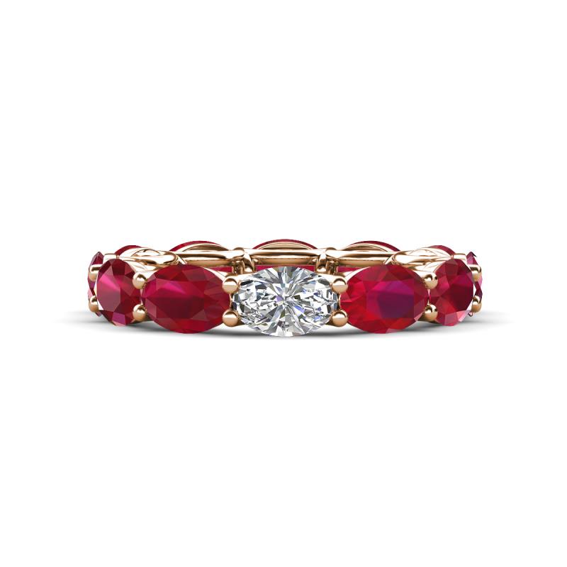 Madison 6x4 mm Oval Diamond and Ruby Eternity Band 