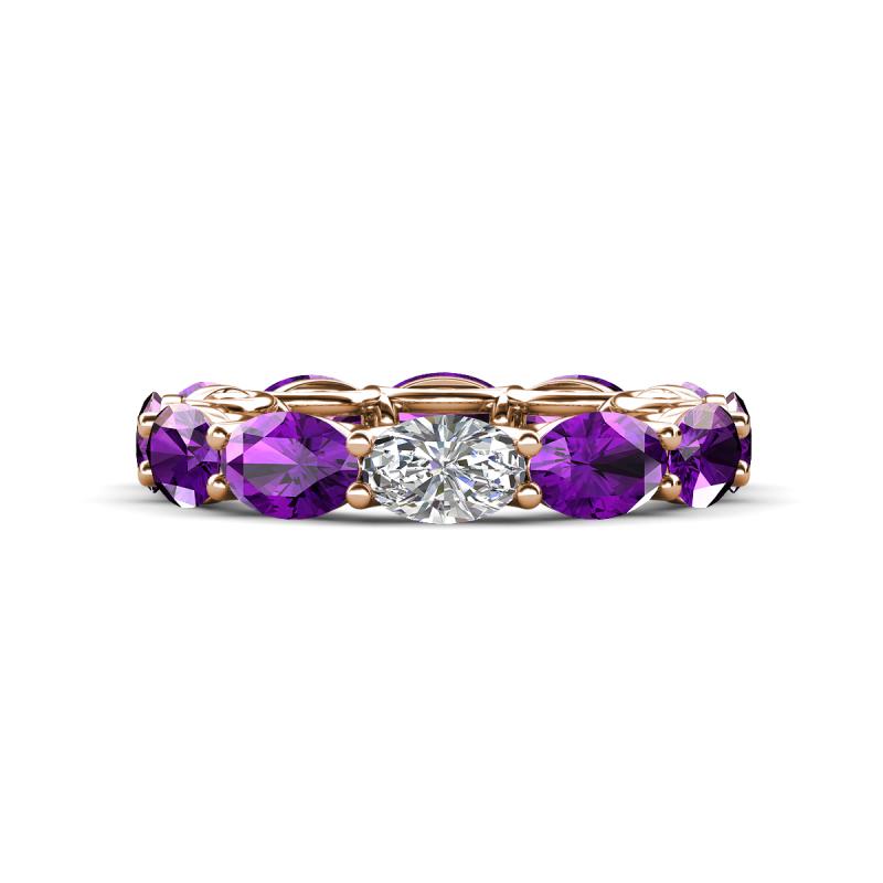 Madison 6x4 mm Oval Lab Grown Diamond and Amethyst Eternity Band 