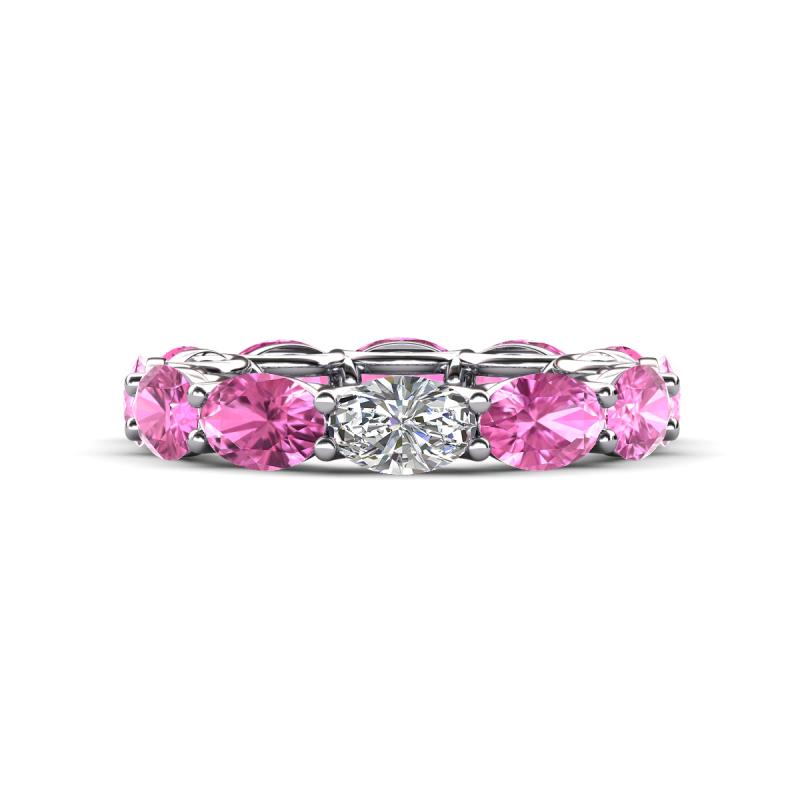 Madison 6x4 mm Oval Lab Grown Diamond and Pink Sapphire Eternity Band 