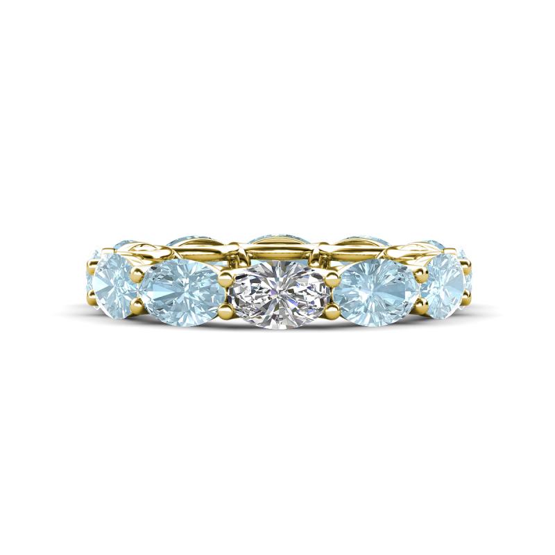 Madison 6x4 mm Oval Lab Grown Diamond and Aquamarine Eternity Band 