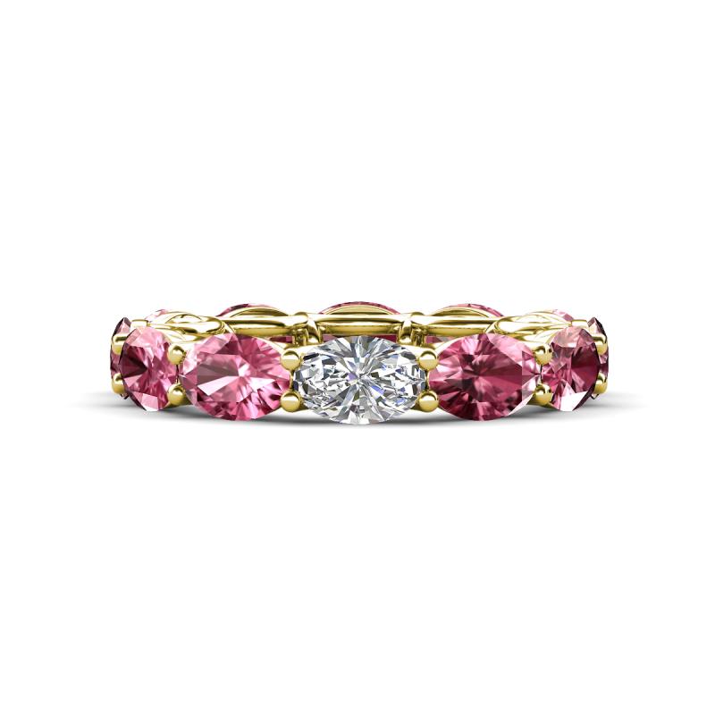 Madison 6x4 mm Oval Lab Grown Diamond and Pink Tourmaline Eternity Band 