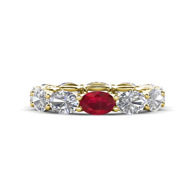 Madison 6x4 mm Oval Lab Grown Diamond and Ruby Eternity Band 