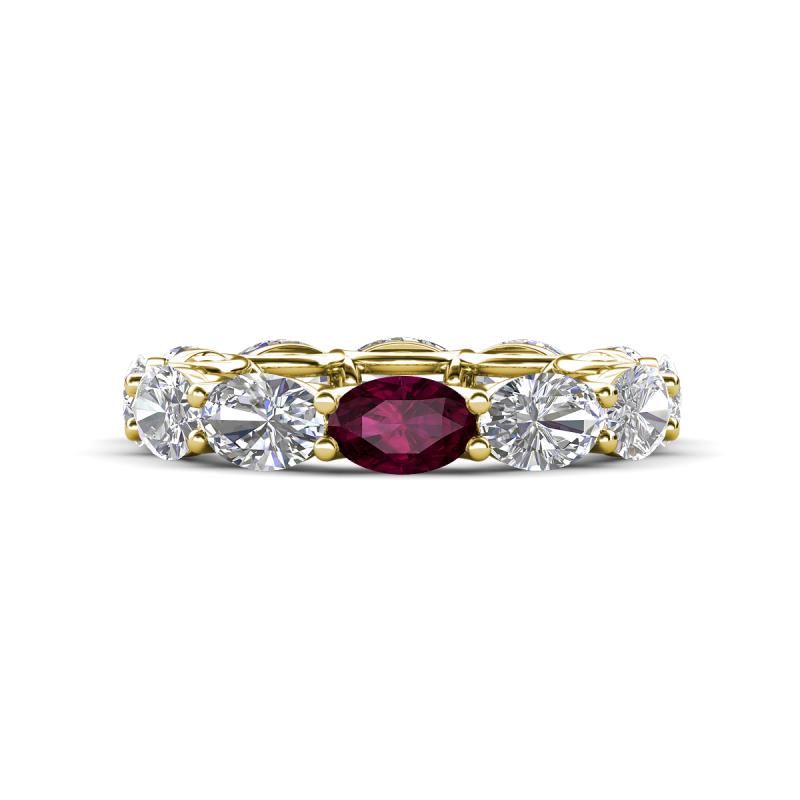 Madison 6x4 mm Oval Lab Grown Diamond and Rhodolite Garnet Eternity Band 