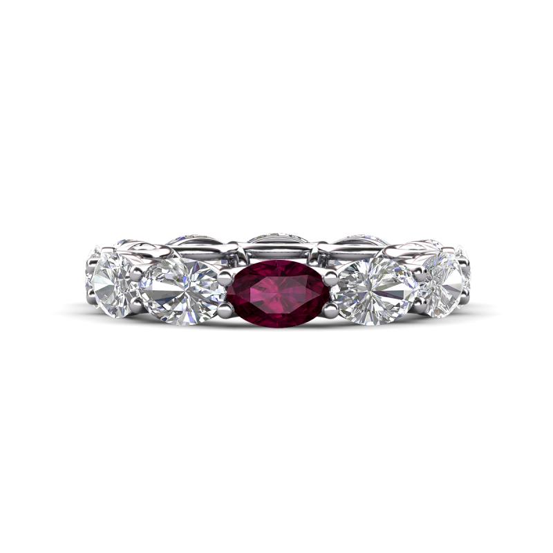 Madison 6x4 mm Oval Lab Grown Diamond and Rhodolite Garnet Eternity Band 