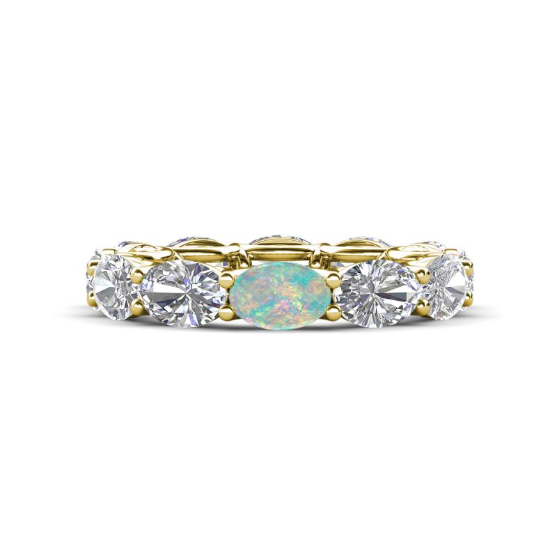 Madison 6x4 mm Oval Lab Grown Diamond and Opal Eternity Band 