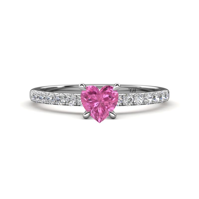 Aurin 6.00 mm Heart Lab Created Pink Sapphire and Round Diamond Engagement Ring 