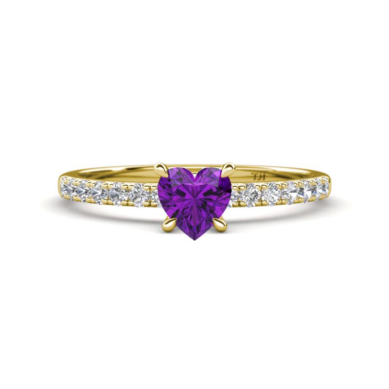 Aurin 6.00 mm Heart Amethyst and Round Diamond Engagement Ring 
