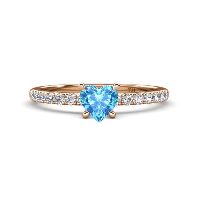 Aurin 6.00 mm Heart Blue Topaz and Round Diamond Engagement Ring 
