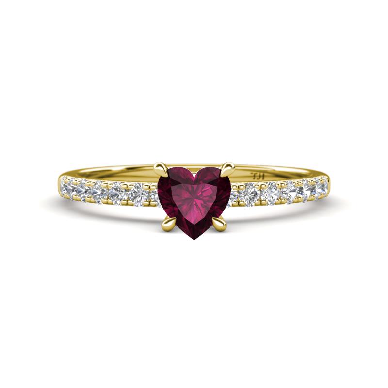 Aurin 6.00 mm Heart Rhodolite Garnet and Round Diamond Engagement Ring 