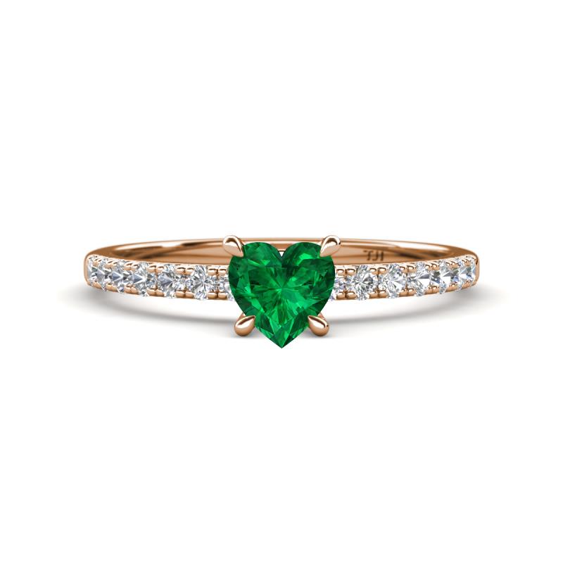 Aurin 6.00 mm Heart Lab Created Emerald and Round Diamond Engagement Ring 
