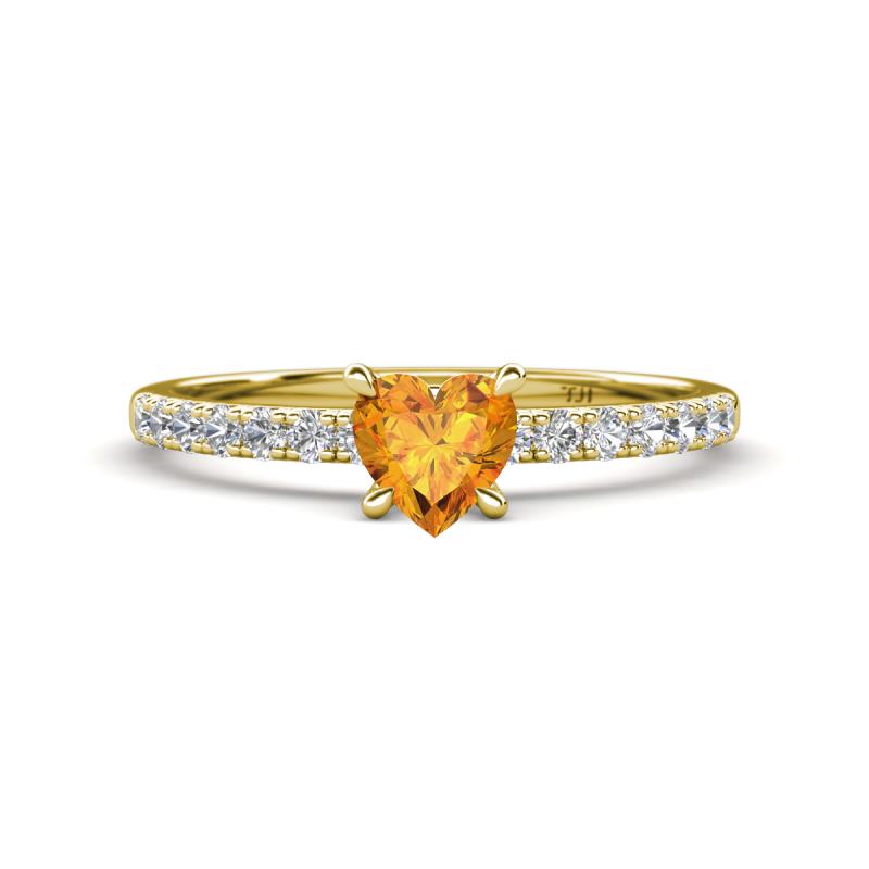 Aurin 6.00 mm Heart Citrine and Round Diamond Engagement Ring 